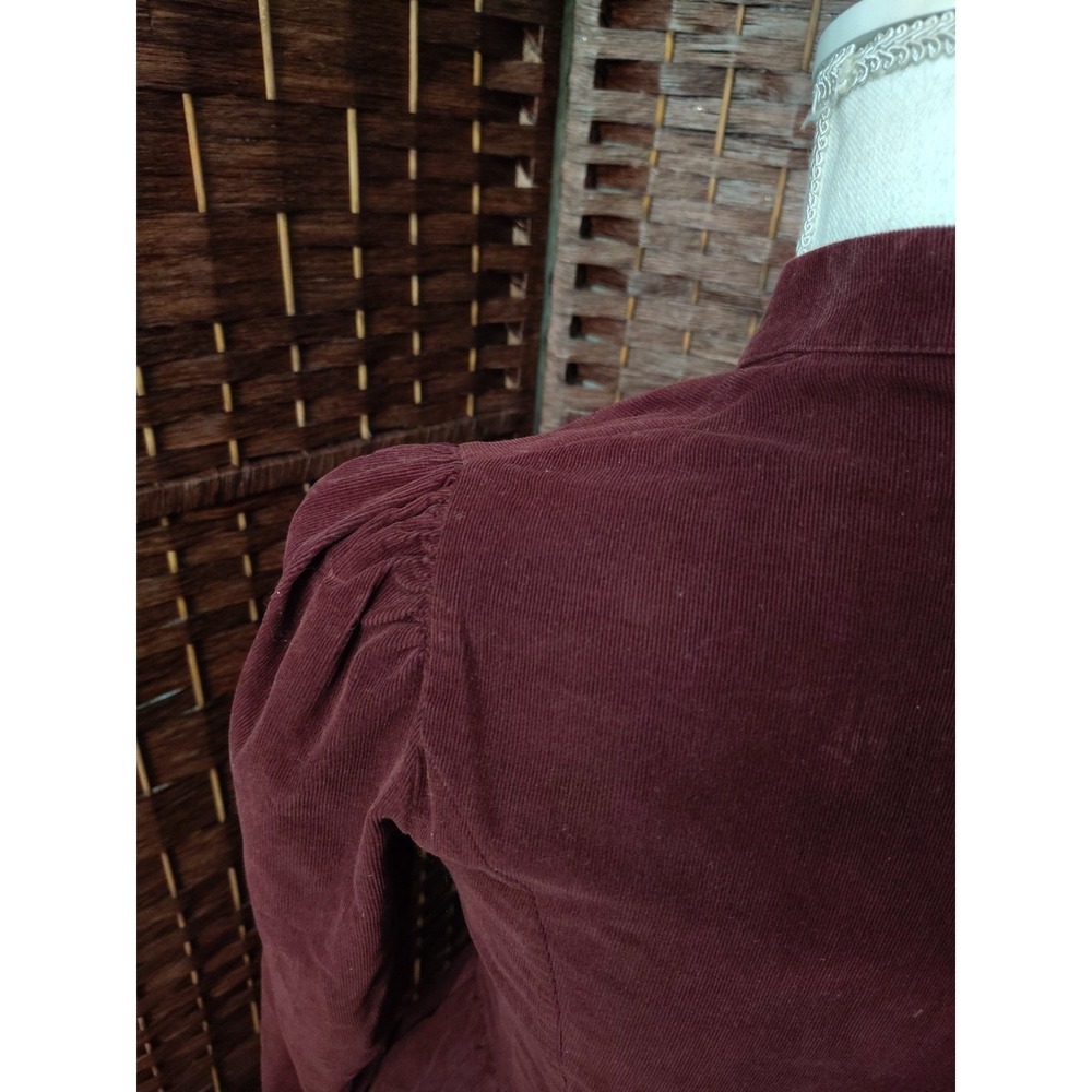 Laura Ashley Vintage Corduroy Midi Dress Sz 8 Modest Burgundy Purple Puff Sleeve - Picture 8 of 16